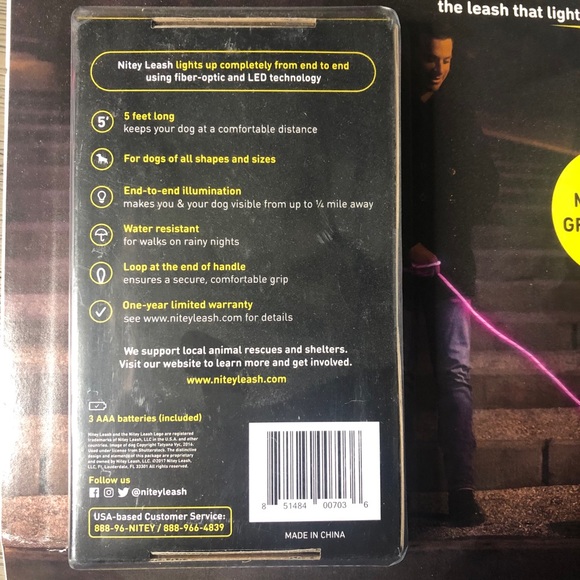 NITEY LEASH • 5ft light up dog leash • NIB - Picture 4 of 9